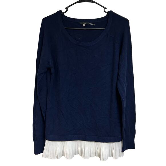 MILANO Crewneck Navy Sweater Super Soft Wool Blend Feminine Office Coquette sz L - Picture 1 of 6